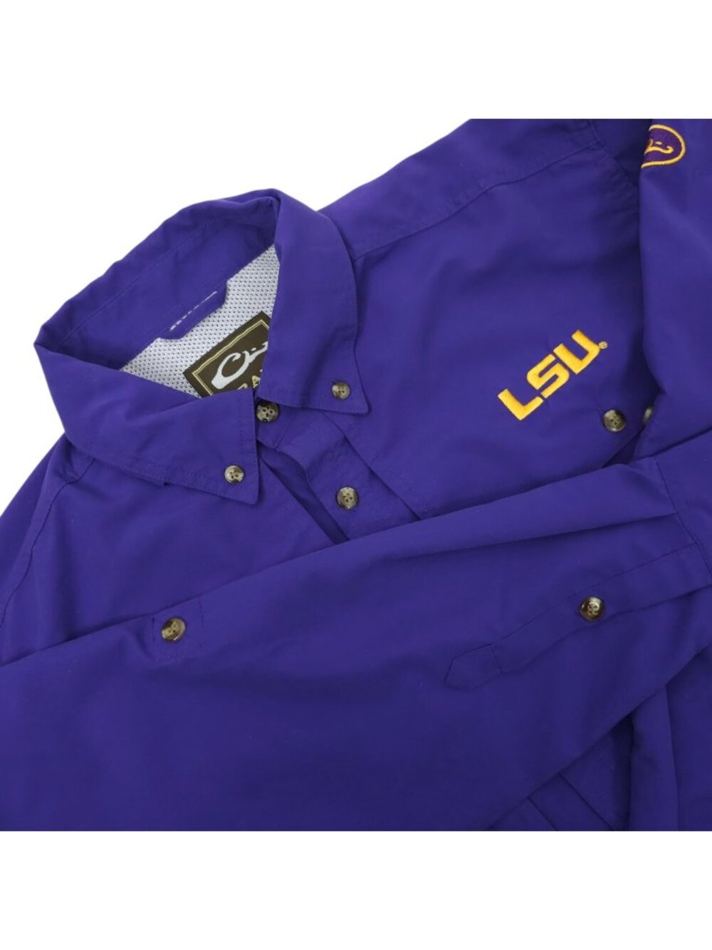 Drake LSU Tigers Shirt S Button Front Vented Back Wingshooter Long Sleeve Purple